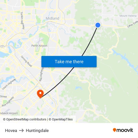 Hovea to Huntingdale map