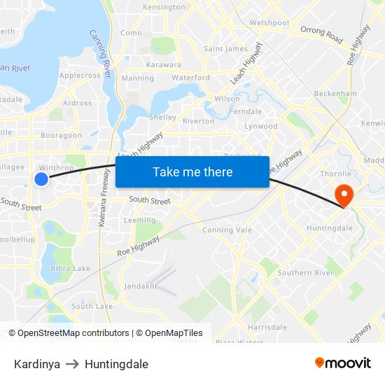 Kardinya to Huntingdale map