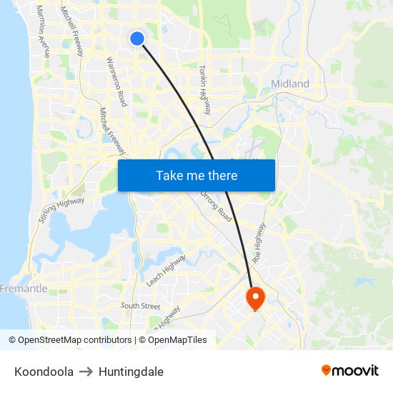 Koondoola to Huntingdale map