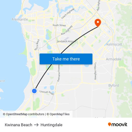 Kwinana Beach to Huntingdale map