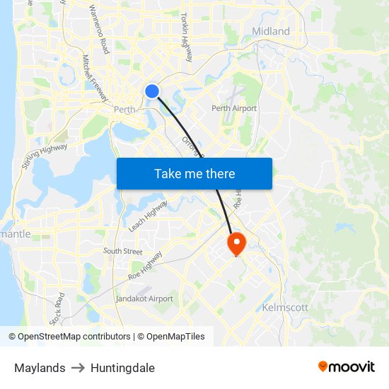 Maylands to Huntingdale map