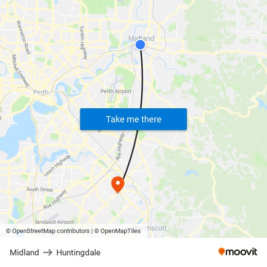 Midland to Huntingdale map