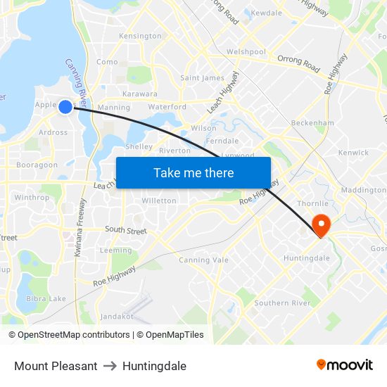 Mount Pleasant to Huntingdale map