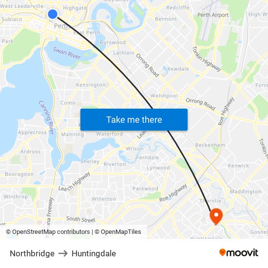 Northbridge to Huntingdale map