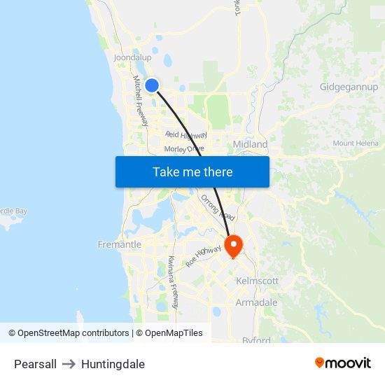 Pearsall to Huntingdale map