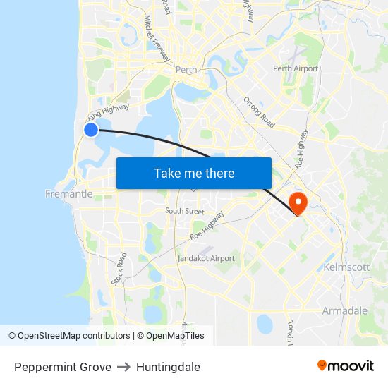 Peppermint Grove to Huntingdale map