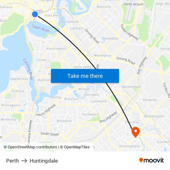 Perth to Huntingdale map