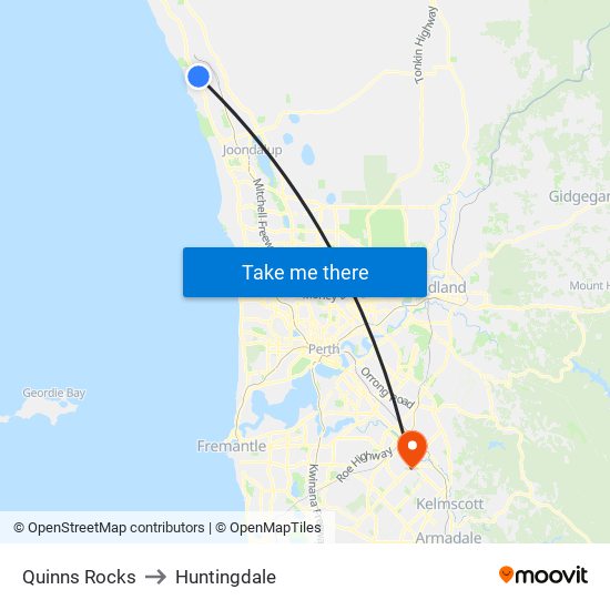 Quinns Rocks to Huntingdale map