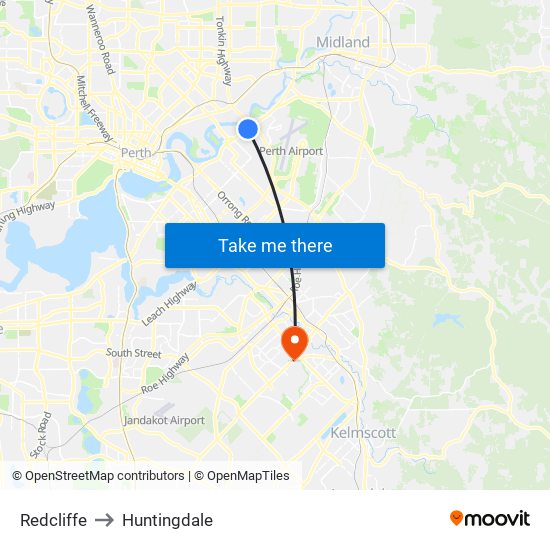 Redcliffe to Huntingdale map