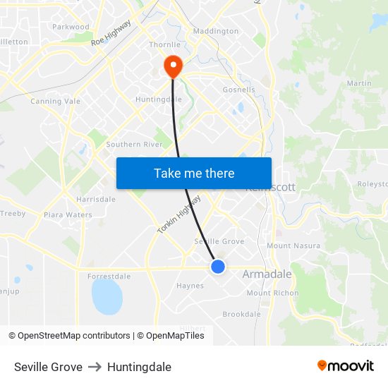 Seville Grove to Huntingdale map