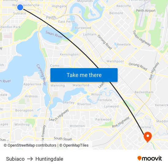 Subiaco to Huntingdale map