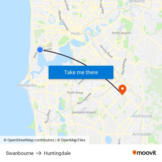 Swanbourne to Huntingdale map