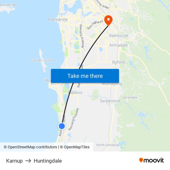 Karnup to Huntingdale map