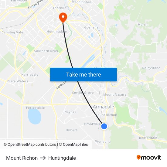 Mount Richon to Huntingdale map