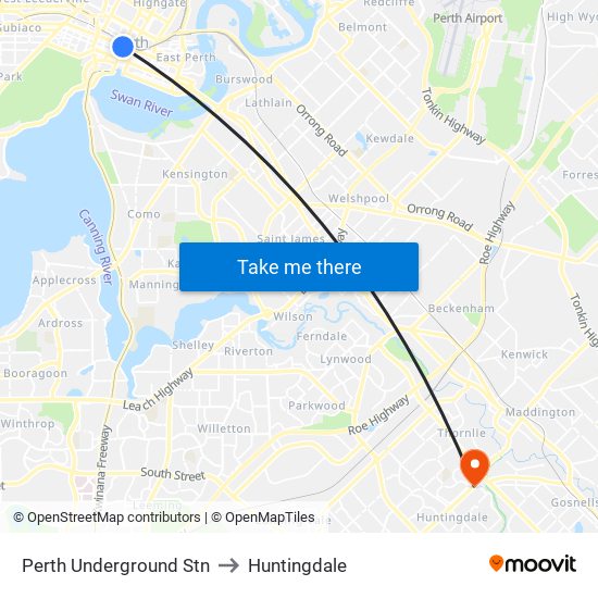 Perth Underground Stn to Huntingdale map