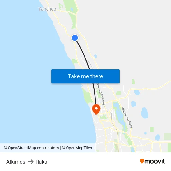 Alkimos to Iluka map