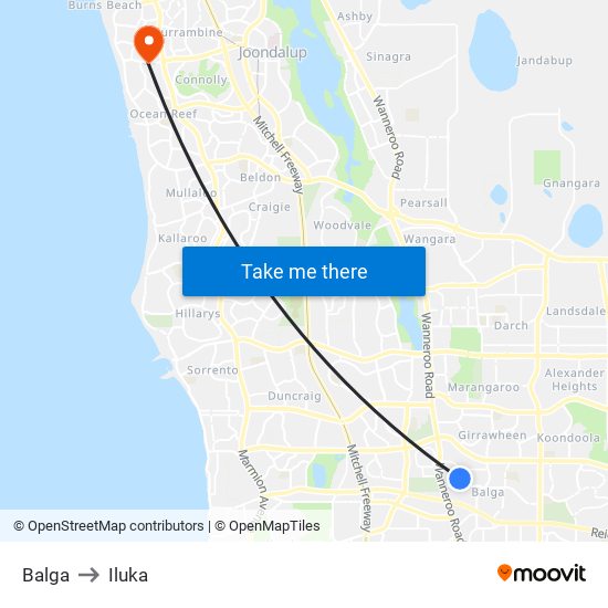 Balga to Iluka map