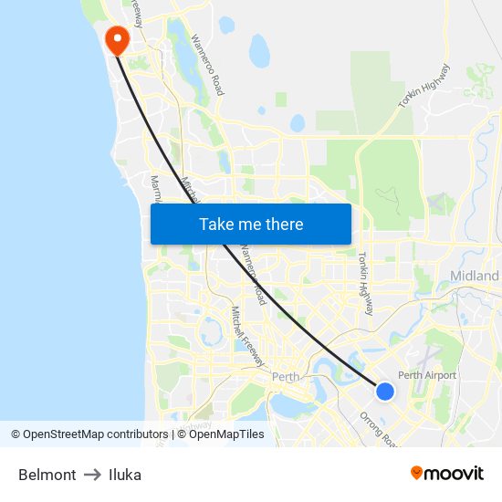 Belmont to Iluka map