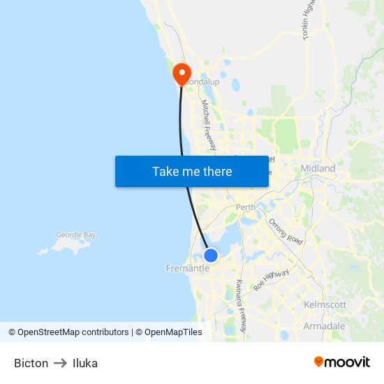 Bicton to Iluka map