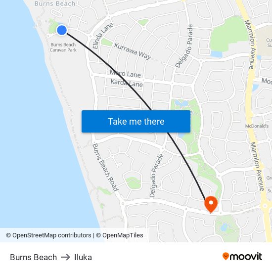 Burns Beach to Iluka map