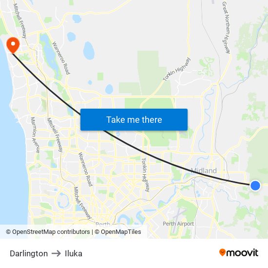 Darlington to Iluka map