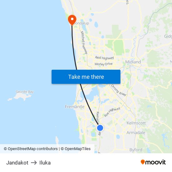 Jandakot to Iluka map