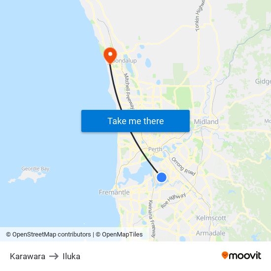 Karawara to Iluka map
