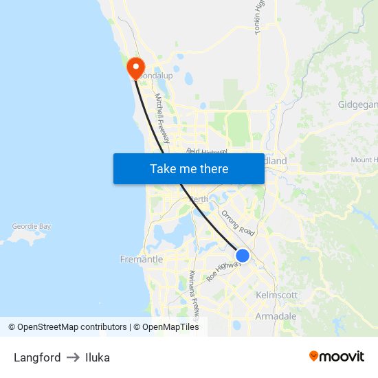 Langford to Iluka map