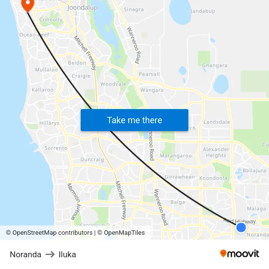 Noranda to Iluka map
