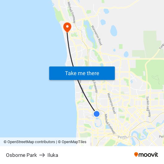 Osborne Park to Iluka map