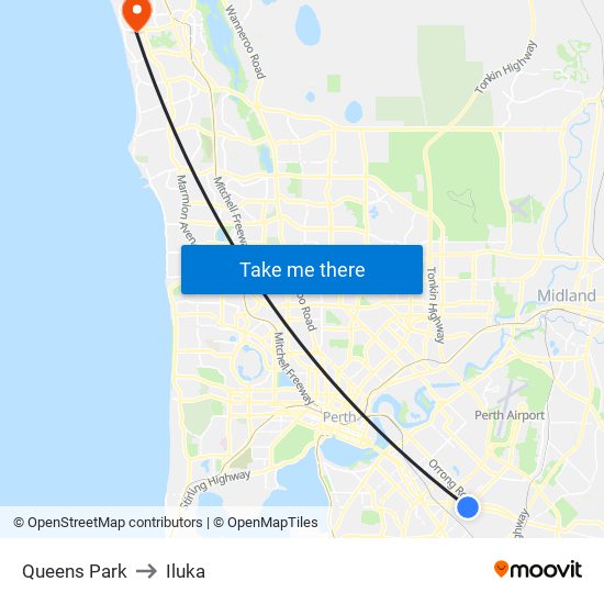 Queens Park to Iluka map