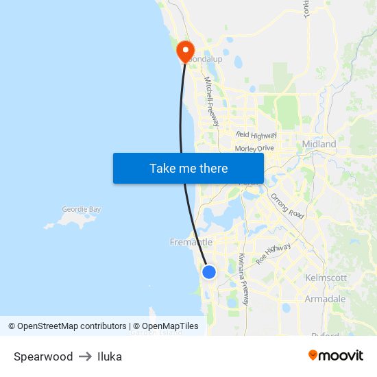 Spearwood to Iluka map