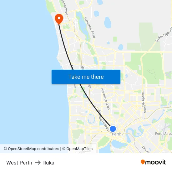 West Perth to Iluka map