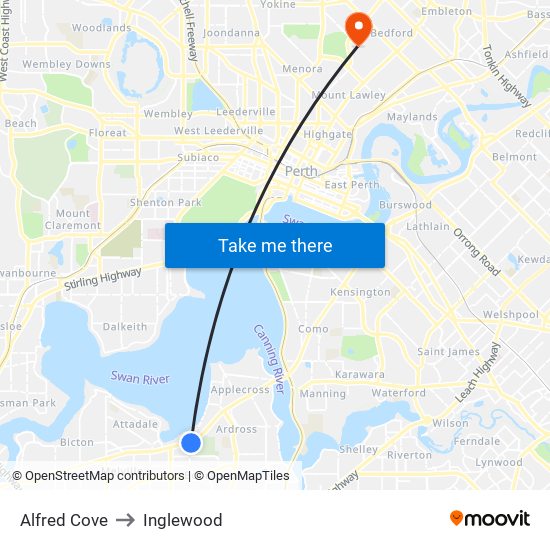 Alfred Cove to Inglewood map