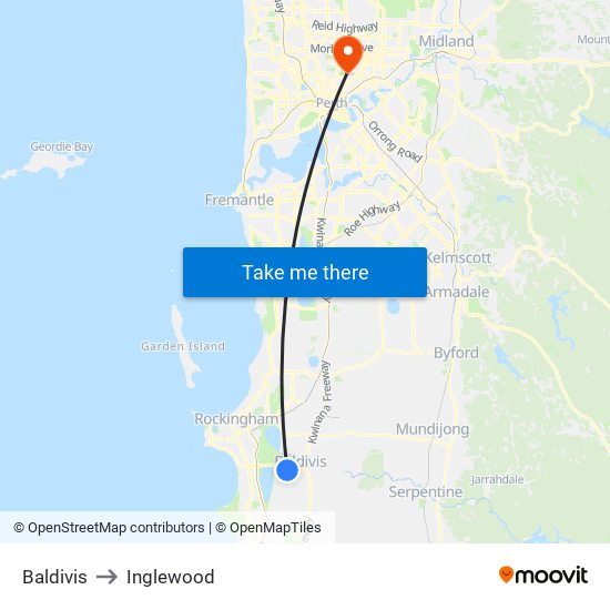 Baldivis to Inglewood map