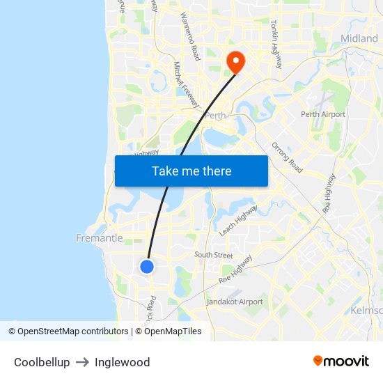 Coolbellup to Inglewood map