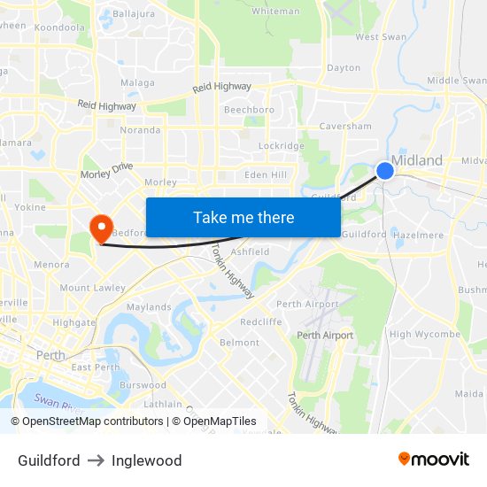 Guildford to Inglewood map