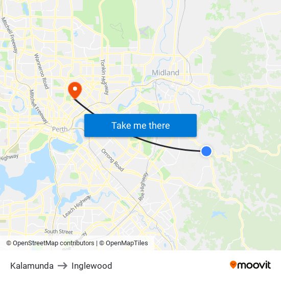 Kalamunda to Inglewood map