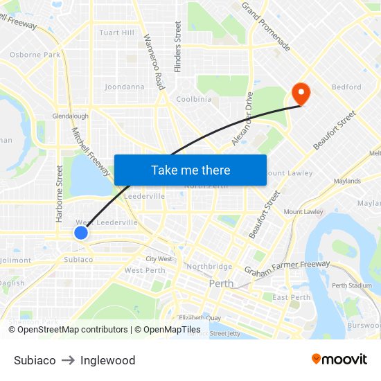 Subiaco to Inglewood map