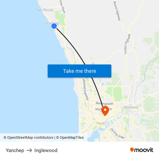 Yanchep to Inglewood map