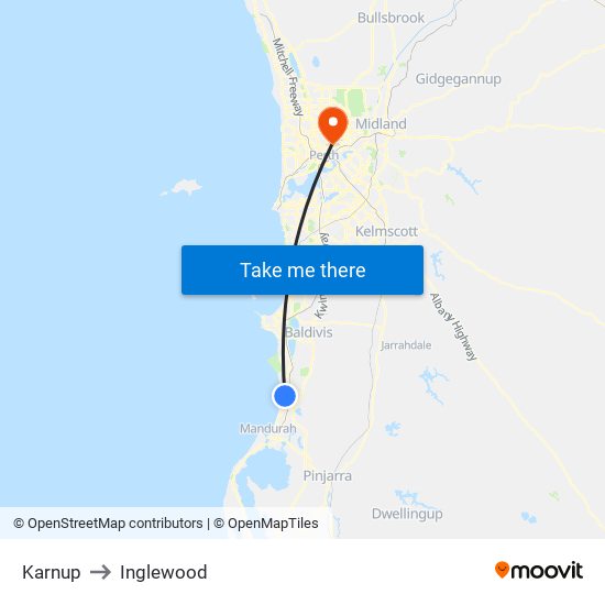 Karnup to Inglewood map