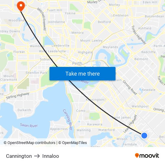 Cannington to Innaloo map