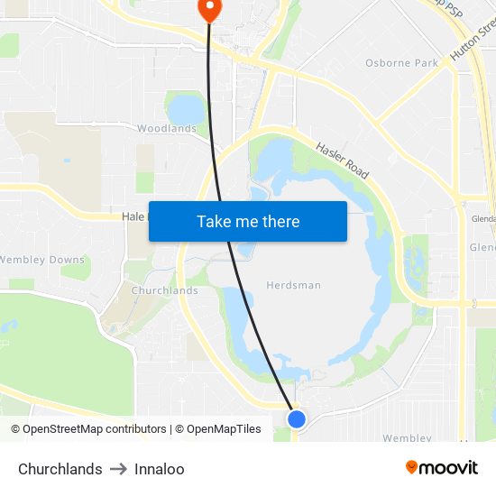 Churchlands to Innaloo map