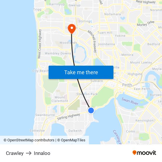 Crawley to Innaloo map