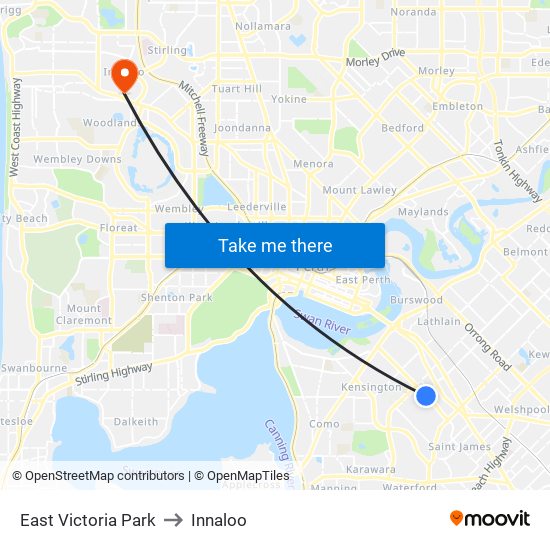 East Victoria Park to Innaloo map