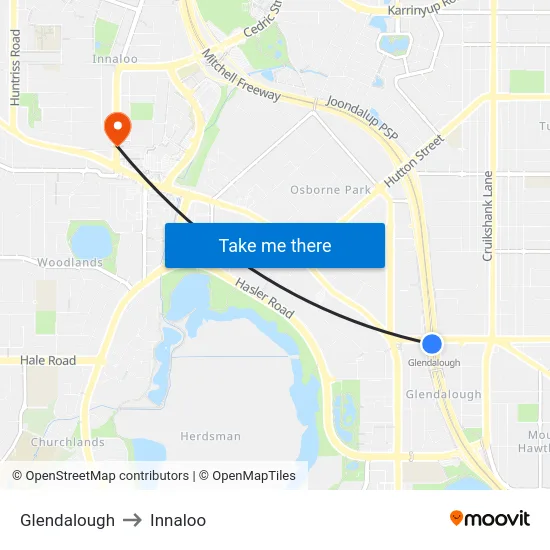 Glendalough to Innaloo map