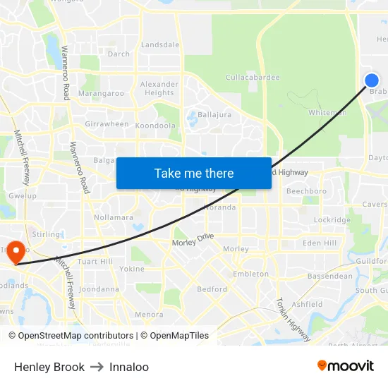 Henley Brook to Innaloo map