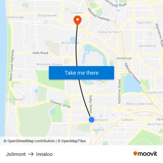 Jolimont to Innaloo map