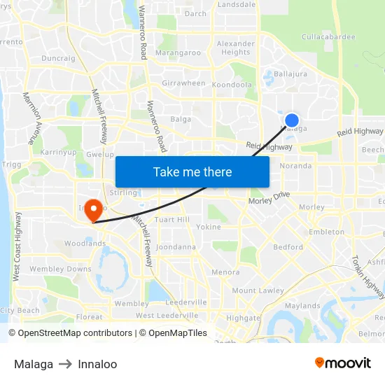 Malaga to Innaloo map