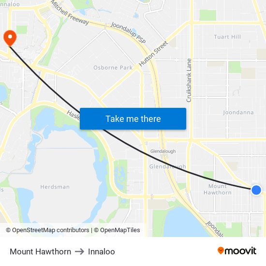 Mount Hawthorn to Innaloo map